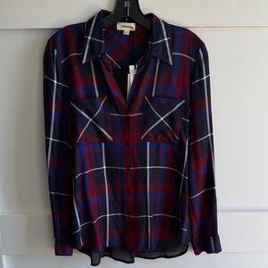 L'AGENCE Burgundy, Navy & White Plaid Button-Down Shirt